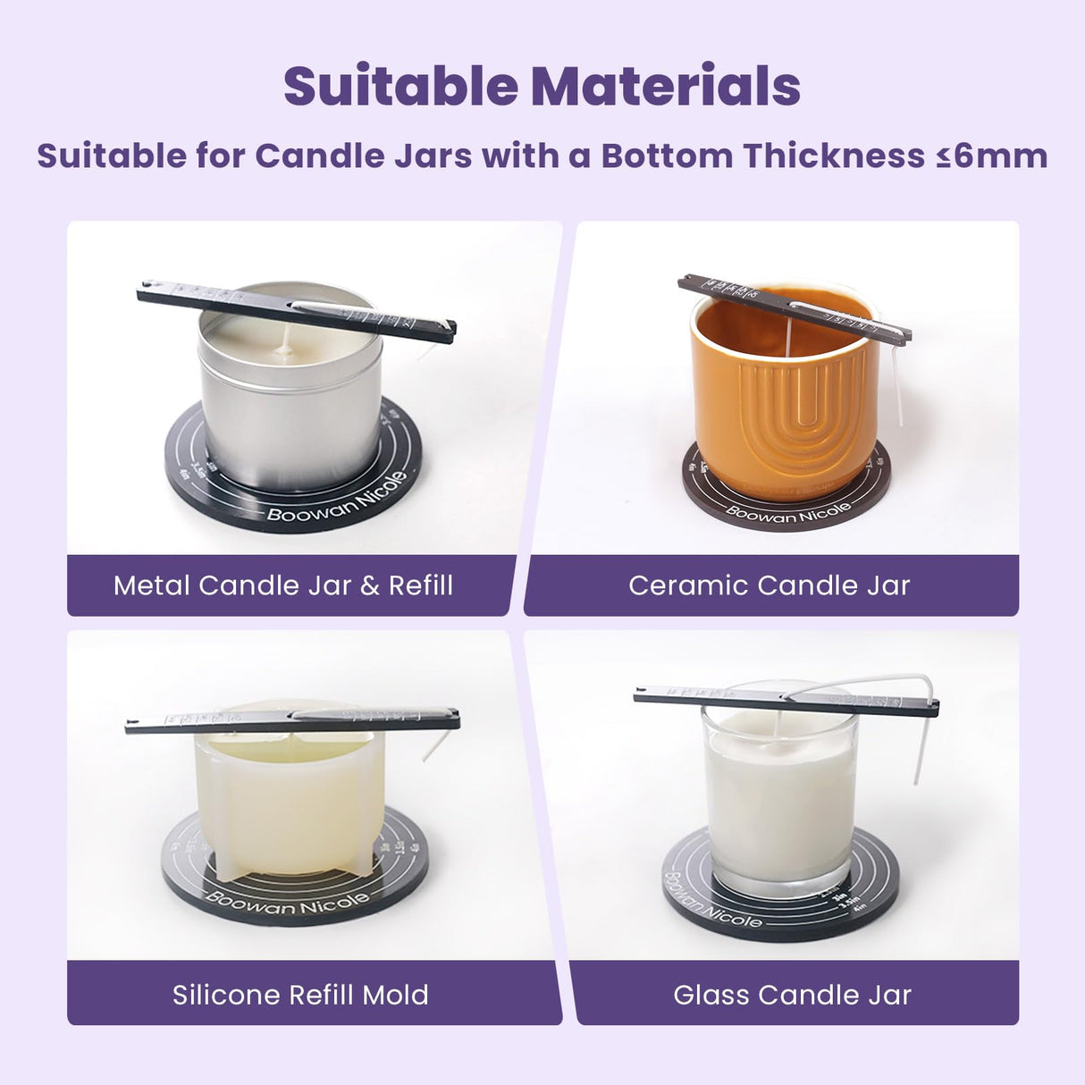 BOOWAN NICOLE Universal Wick Centering Setter Tool for Candle Making - Center & Set Wicks in 1 Second, Wick Holder for Most Candle Jar & Refill Sizes (A0352), Black BOOWAN NICOLE