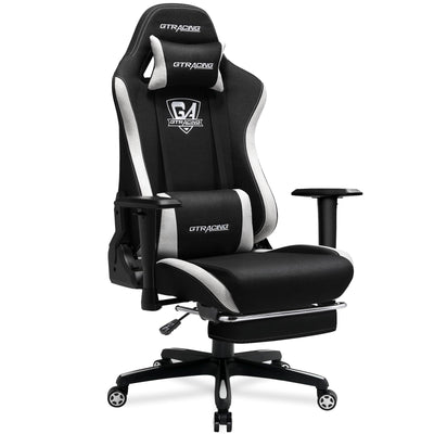 GTRACING Gaming Chair with Footrest, Fabric Breathable Big and Tall Ergonomic Computer Chair 350 lbs with Adjustable Lumbar Support and Recliner, High Back Game Chair for Office Gaming, Black