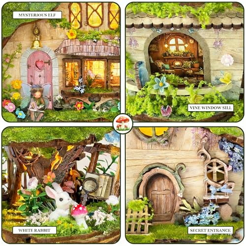 RHZN Book Nook Kit, Miniature House Kit, 3D Wooden Puzzles for Adults, Tree House