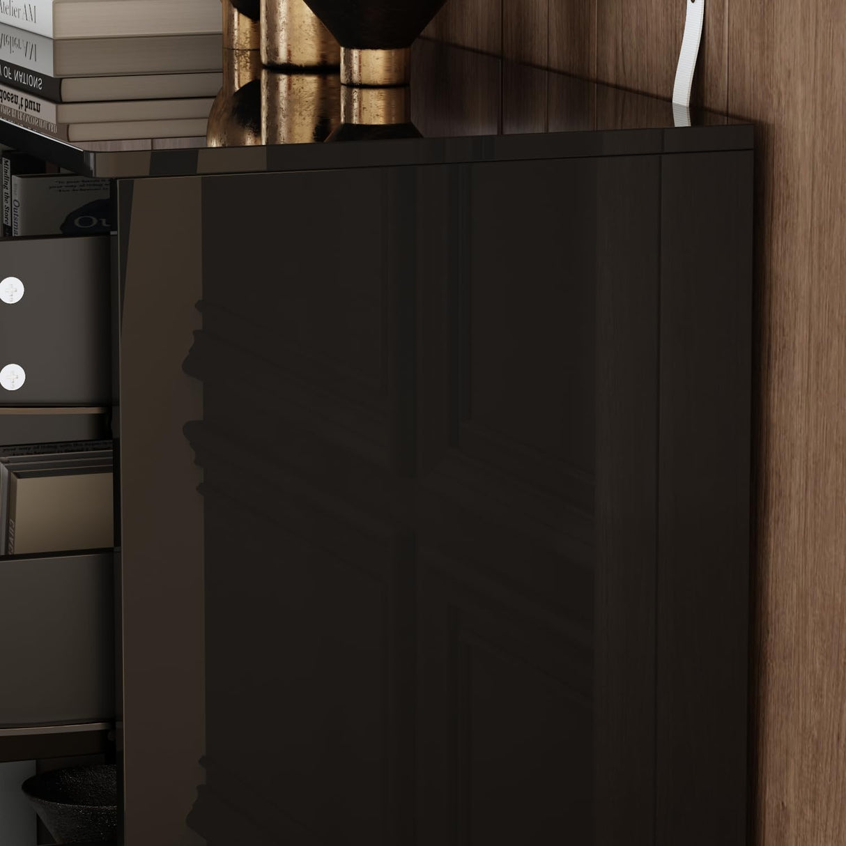 ROMSHINE Black Drawer Dresser with LED Light, Modern High Gloss Dresser with 8 Drawers, 63" Long Dresser Double Dresser Storage Chest of Drawer for Bedroom, Living Room, Entryway ROMSHINE