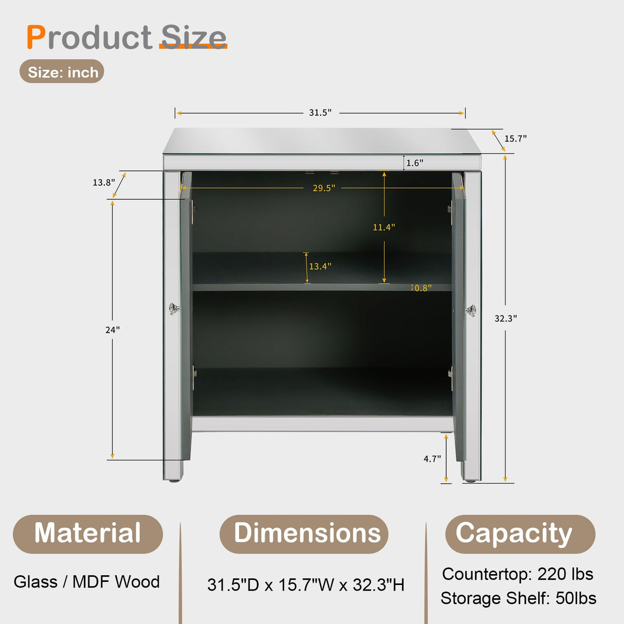 Goujxcy Mirror Storage Cabinet with Diamond Trim, Modern Silver Mirrored Sofa Console Table, Elegant Buffet Sideboard Entrance Cabinet Drawer Chest for Entryway Living Room Bedroom Kitchen Goujxcy