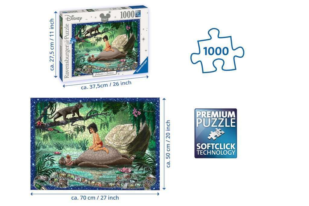 Ravensburger Disney Collector's Edition Jungle Book 1000 Piece Jigsaw Puzzle for Adults - Every Piece is Unique, Softclick Technology Means Pieces Fit Together Perfectly Ravensburger