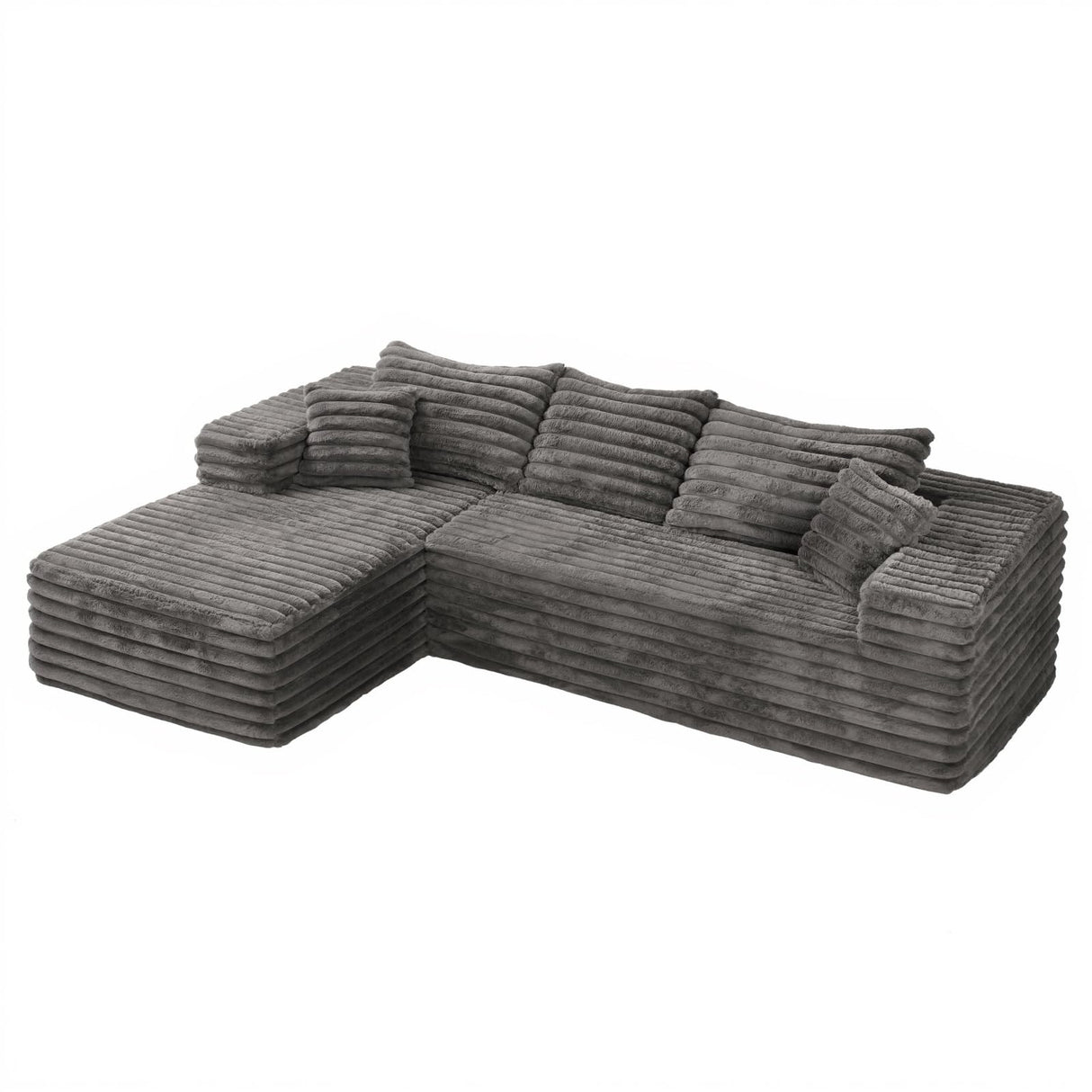 Grey Cloud Sectional Couch with L-Shape Chaise,Modern Modular Sofa with Deep Seat, Upholstered Couches with Left Facing Chaise for Living Room Bedroom, No Assembly Required, Plush Corduroy SIMTONAL