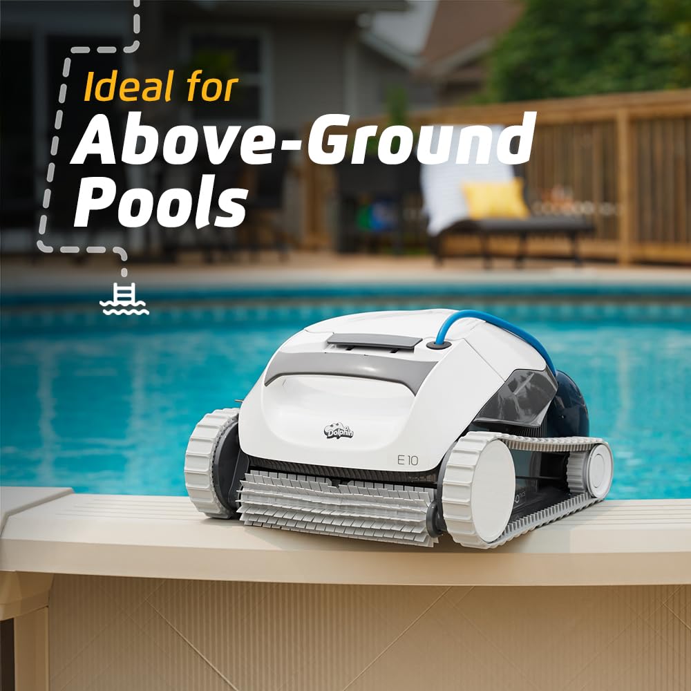 Dolphin (2025 Model) E10 Automatic Robotic Pool Vacuum Cleaner, Active Scrubber Brush, Top Load Filters Access, Ideal for Above-Ground Pools up to 30 FT in Length Dolphin