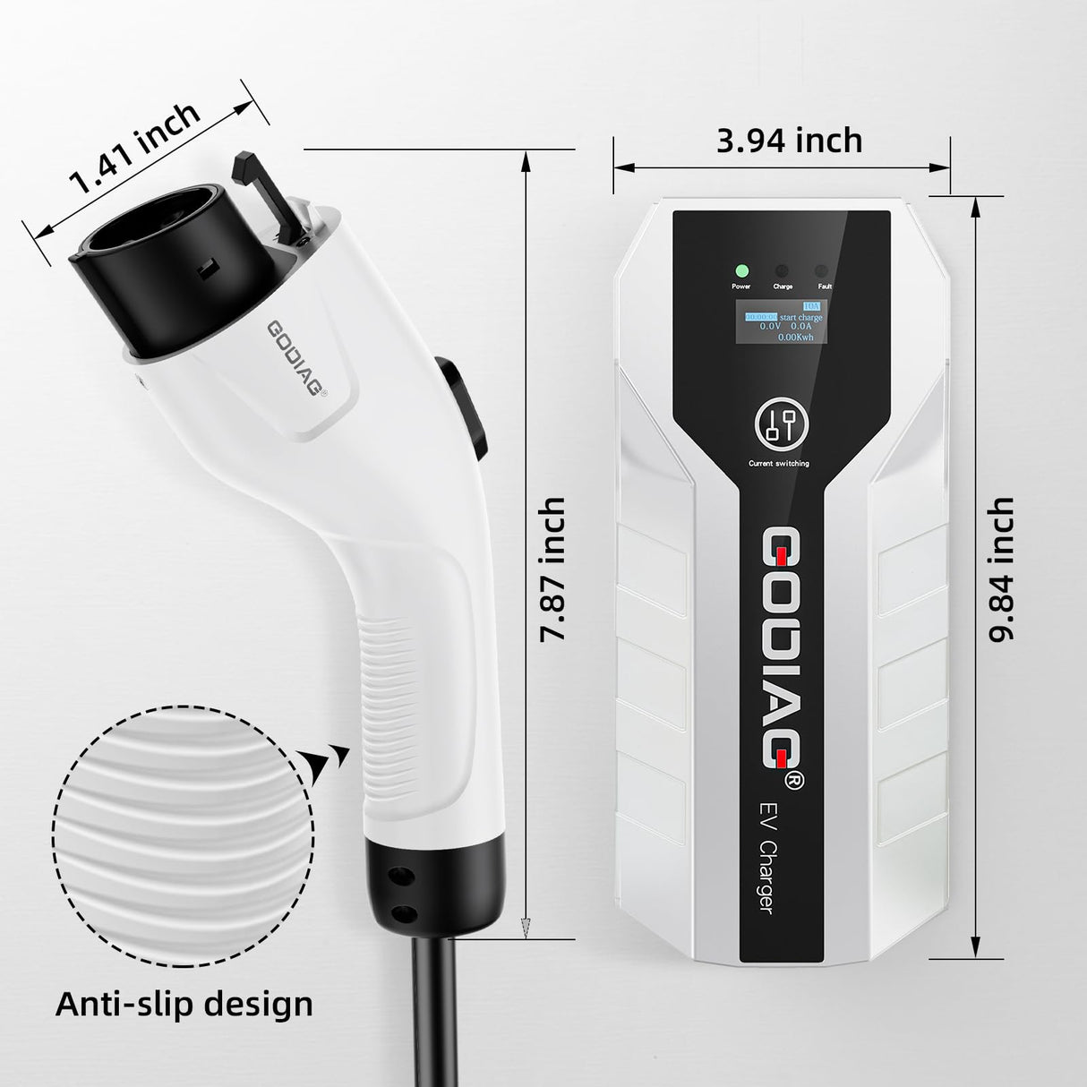 EV101 Portable EV Charger Level 1+2, 8/10/13/16 Amp Adjustable Electric Car Charger, 110V-240V 3.5KW 20 ft Plug-in Hybrid EV Charger GODIAG