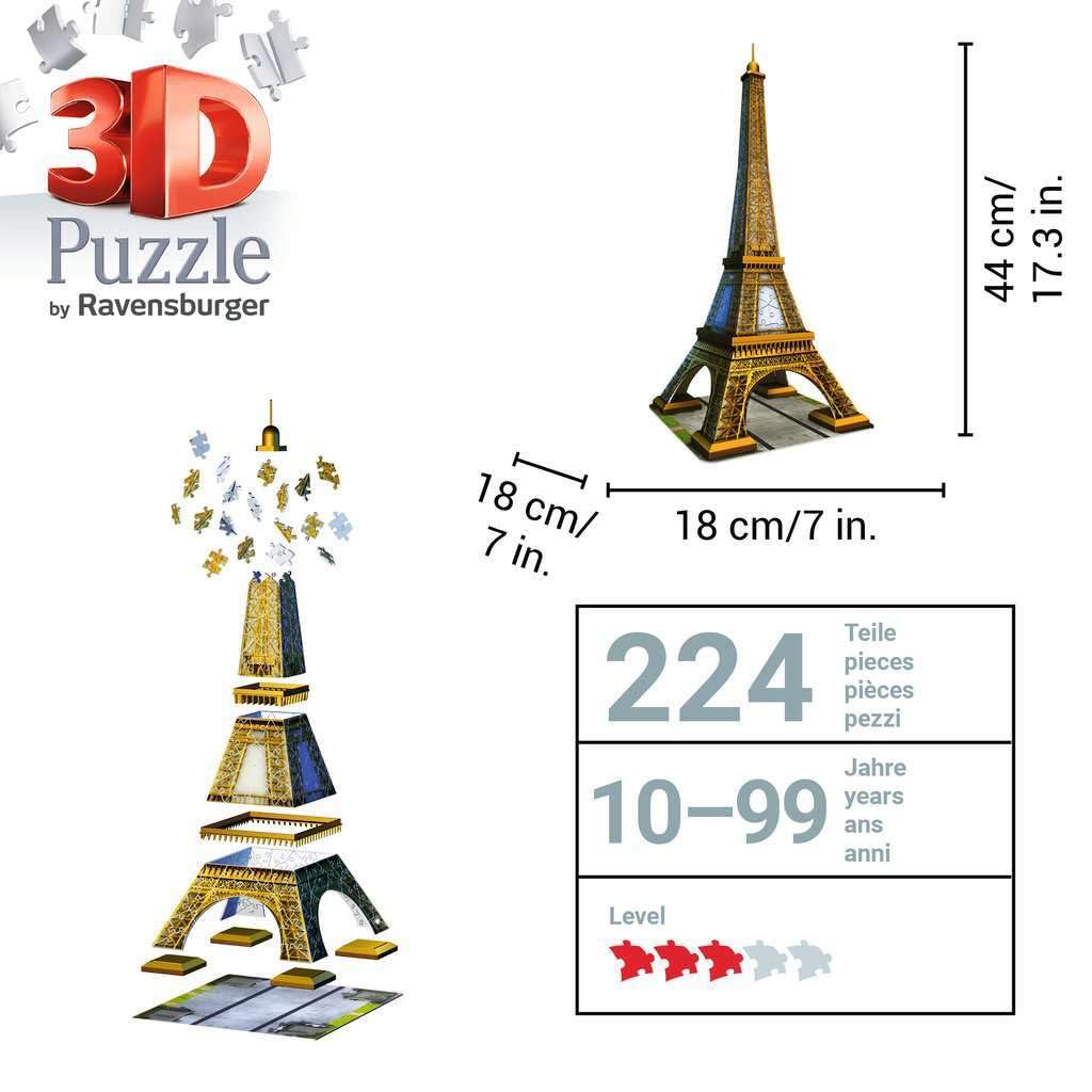 Ravensburger Eiffel Tower 216 Piece 3D Jigsaw Puzzle for Kids and Adults - 12556 - Easy Click Technology Means Pieces Fit Together Perfectly Ravensburger