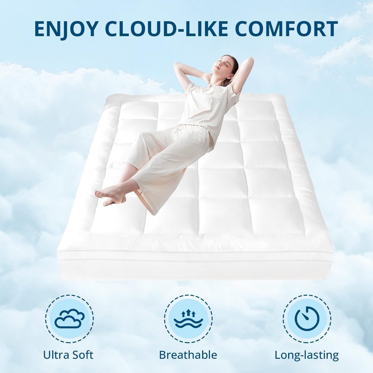 YUGYVOB Queen Mattress Topper Extra Thick, Cooling, and Breathable Mattress Pad 8-21" Deep Pocket Soft Down Alternative Fill YUGYVOB