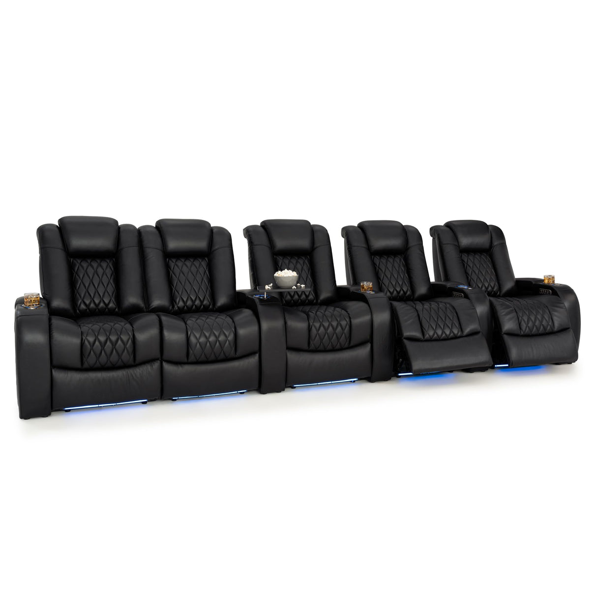 Seatcraft Virtuoso LT Zero-Gravity HeatZero Italian Leather Home Theater Seating, Heat & Massage, Power Headrest, Power Recline, Row of 5 Left Loveseat, Black Seatcraft