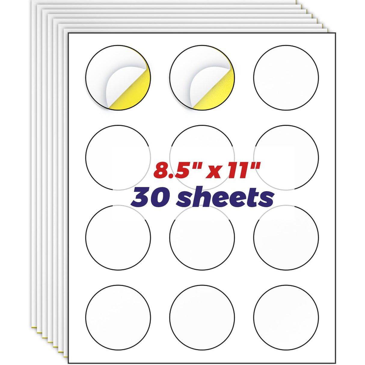 HABGP 2" Round Sticker Labels, Matte Circle Stickers for Inkjet Printer, Printable Blank White Strong Adhesive Labels for Logo, Business, 30 Sheets, 360 Labels habgp