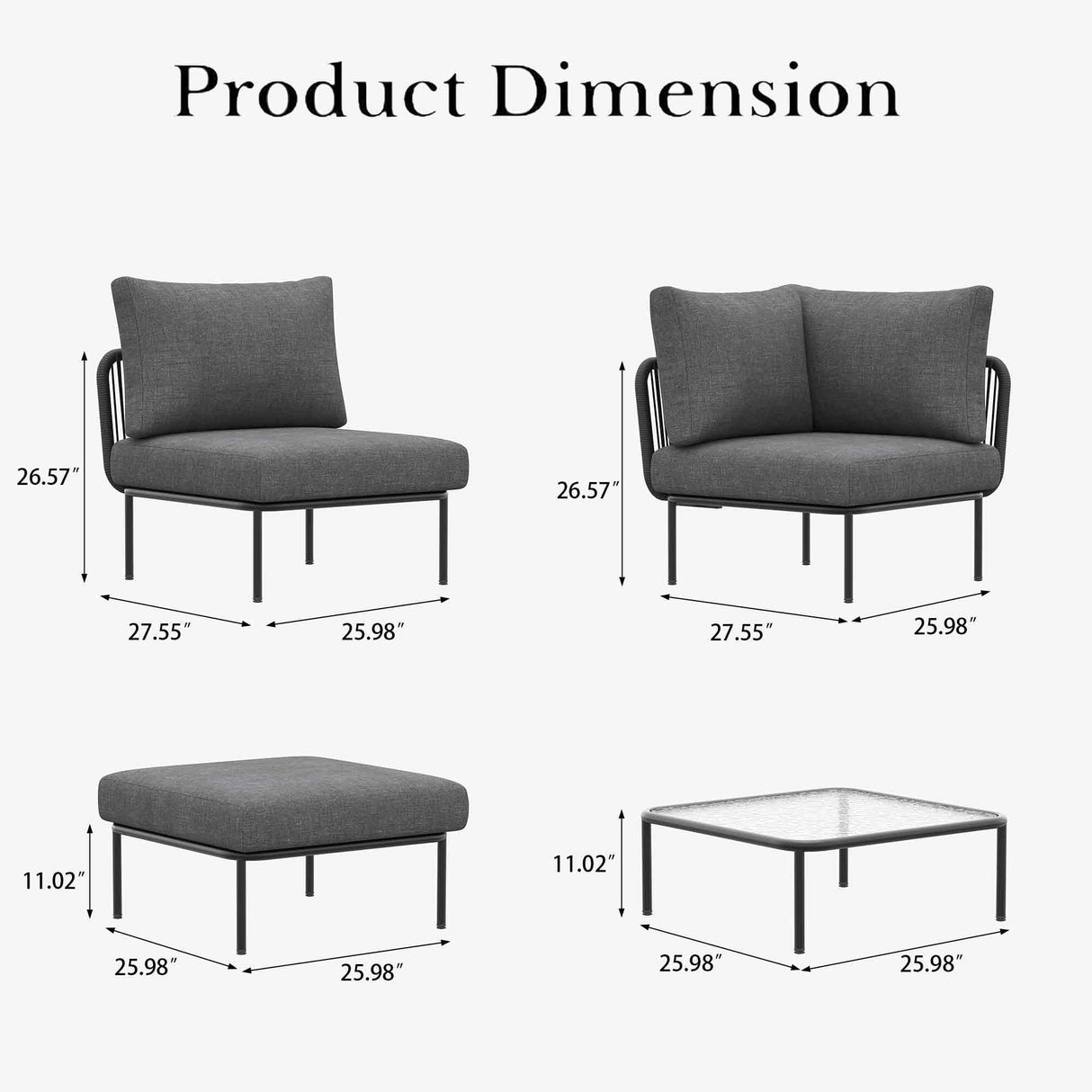 LayinSun 11 Pieces Aluminum Patio Furniture Set, Modern Modular Sectional Sofa with Coffee Table and Upgrade Thickness Cushion LayinSun