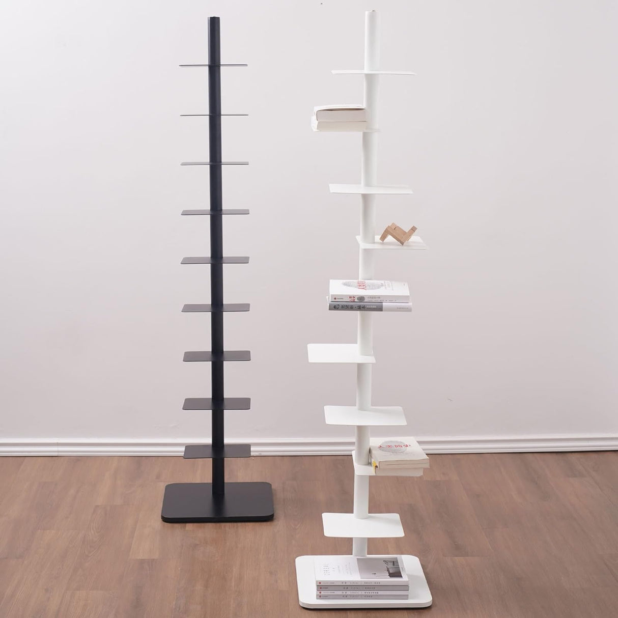 WDHUSza 9-Tier Metal Spine Bookshelf – Vertical Book Tower, Slim Ladder Shelf for Corners, Space-Saving Bookcase and Multipurpose Storage Rack for Home Office (Black) WDHUSza