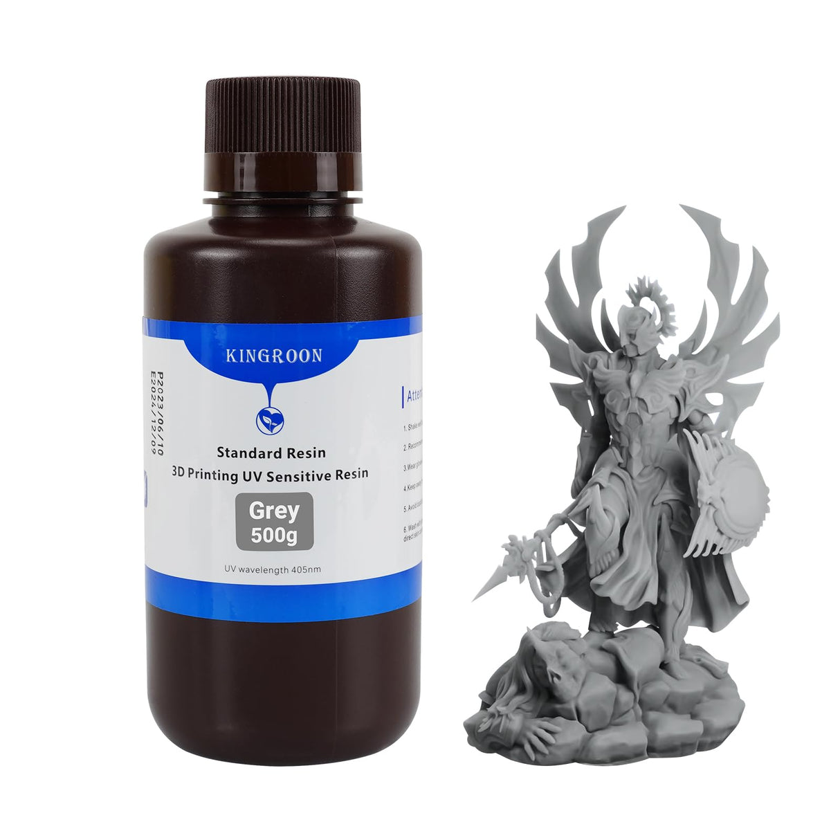 Kingroon Standard 3D Printer Resin, High Precision UV-Curing 3D Resin, Designed to Showcase Highly Detailed 3D Models & Works 0.5kg (Gray) Kingroon
