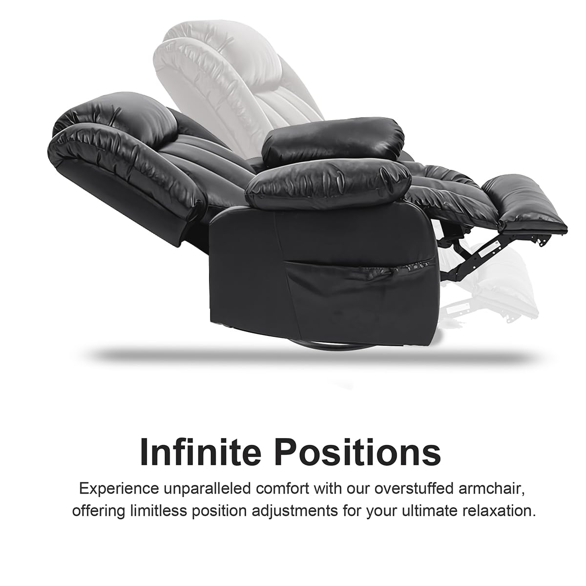 Recliner Chair Sofa Reclining Glider Rocking Sleeper Living Room 360° Swivel for Adults Theater Chairs Leather Rocker Recliners Cup Holders (Black) HOMYHOMEY