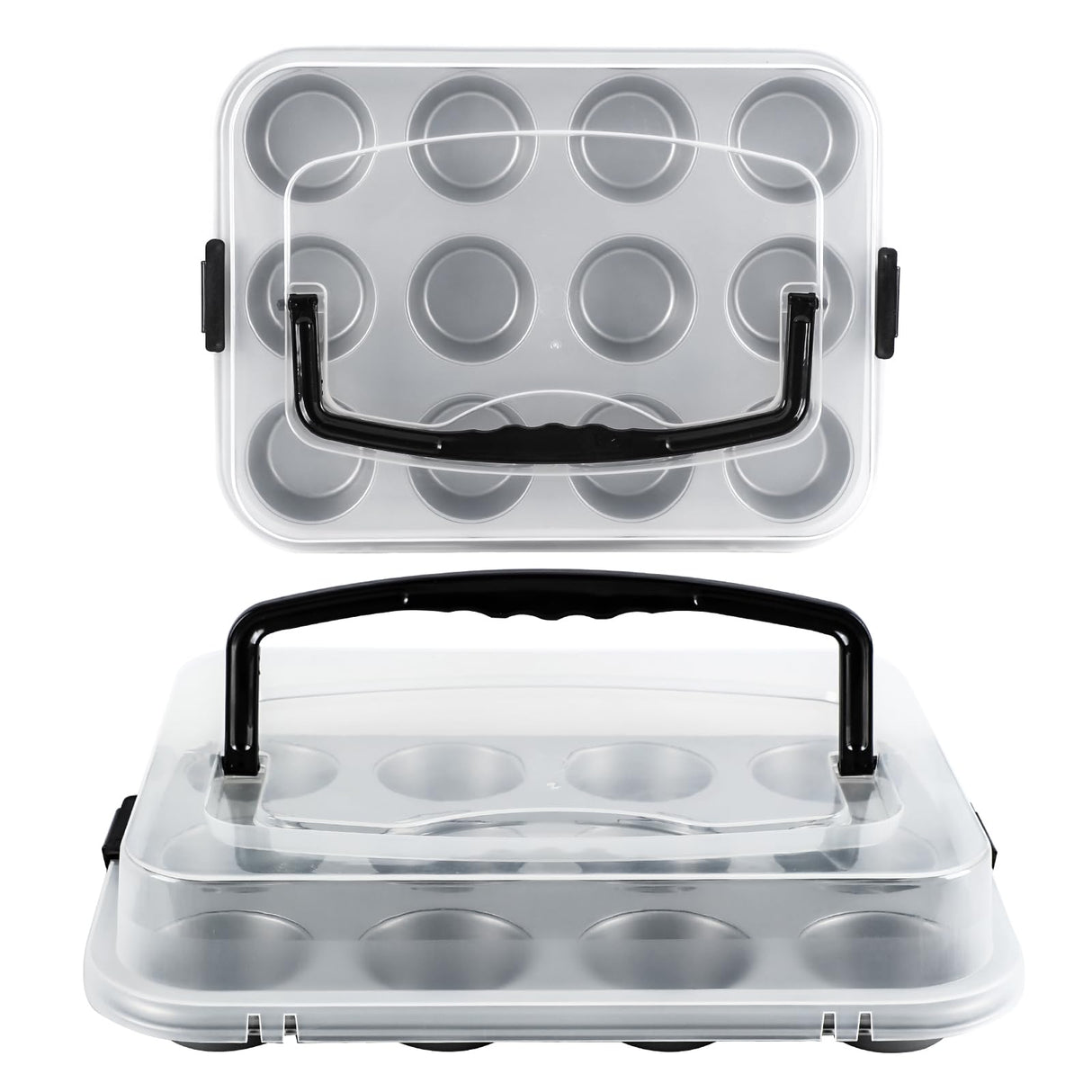 Spmarkt 2-Pack Muffin Pan with Carry Lid, Non-Stick 12-Cup Muffin Tin, Silver Cupcake Pan with Lid and Handle for Transporting, Suitable for Party, Holiday, Gathering etc Spmarkt