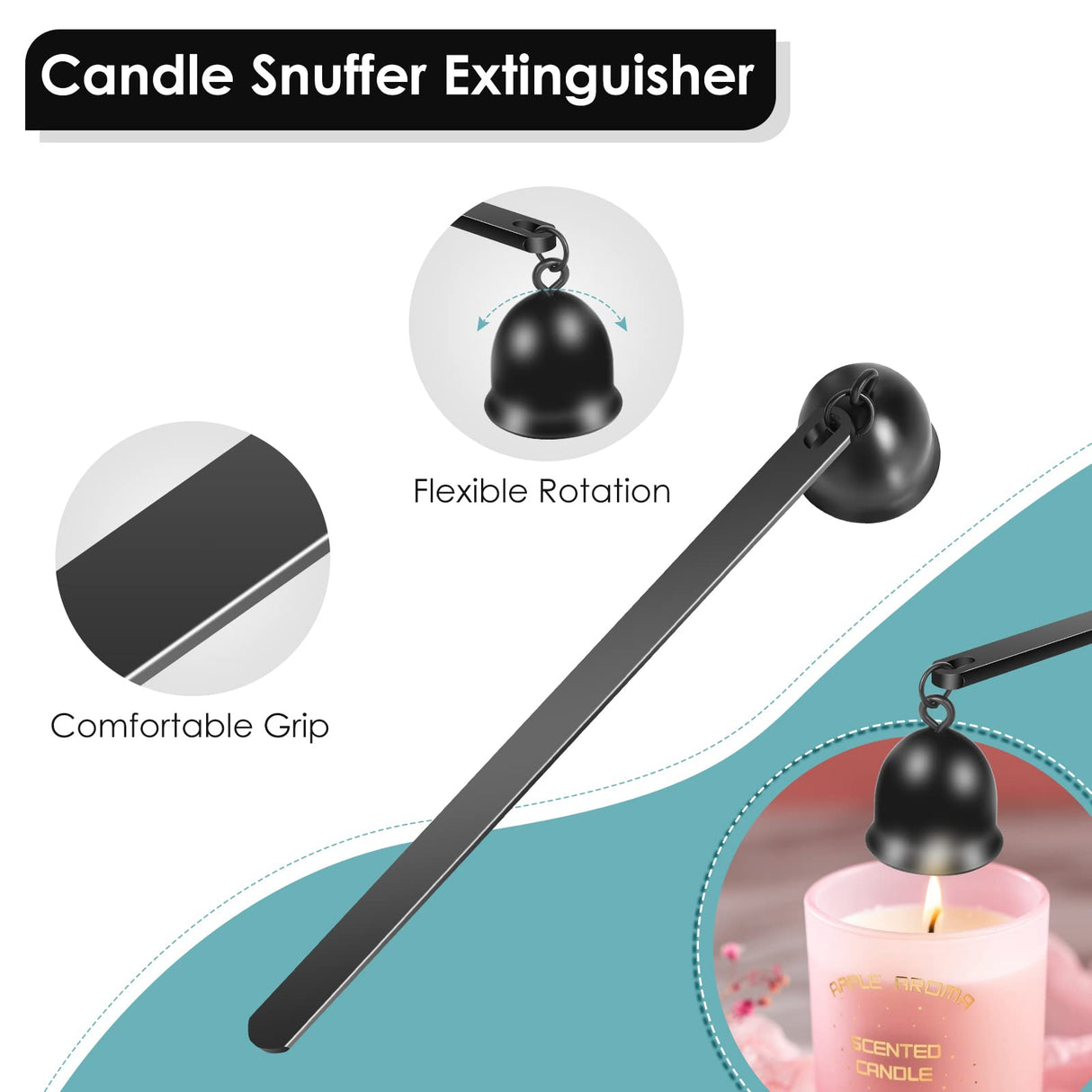 Saiveina 3 in 1 Candle Accessory Set, Candle Wick Trimmer, Wick Dipper, Candle Snuffer Extinguisher, Candle Care Kit with Gift Package for Candle Lover(Black) Saiveina