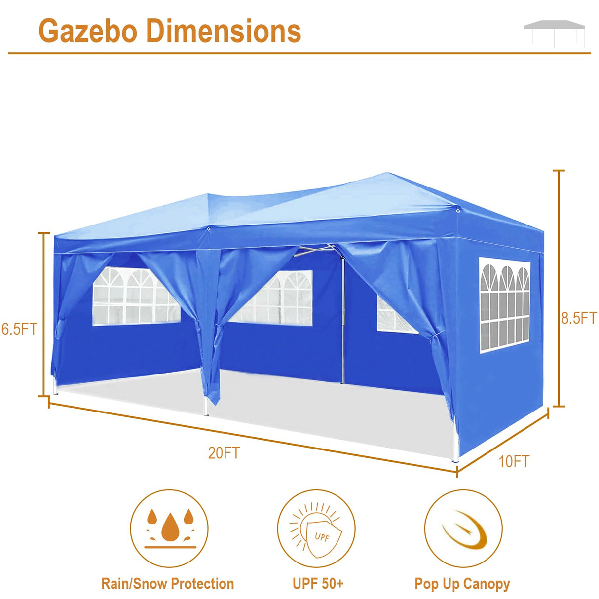 10x20 Blue Pop Up Canopy Tent with 6 Removable Sidewalls Commercial Heavy Duty Canopy UPF 50+ All Weather Waterproof Outdoor Canopy Wedding Tents for Parties Gazebo with Carry Bag and 6 Sandbags susici