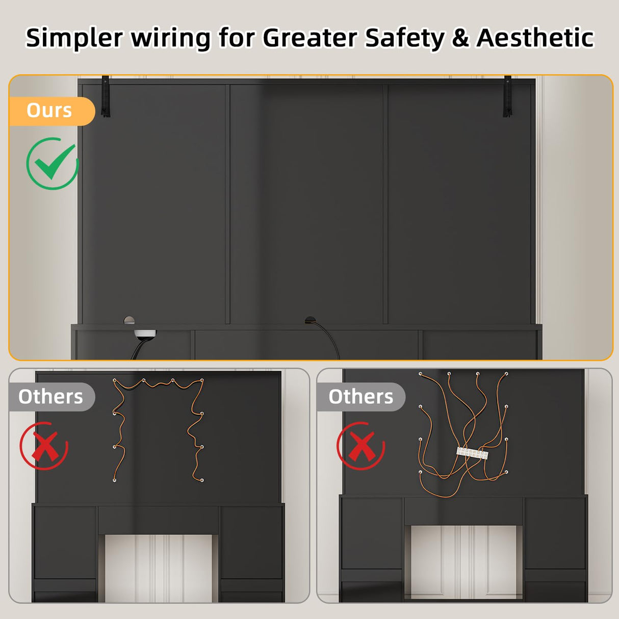 knoworld Vanity Desk with Sliding Mirror & LED Lights, Smart Makeup Table with Charging Station, Hairdryer Holder, 7 Shelves, 3 Drawers, 2 Cabinets, Vanity with Extra Hidden Stroage for Bedroom,Black knoworld