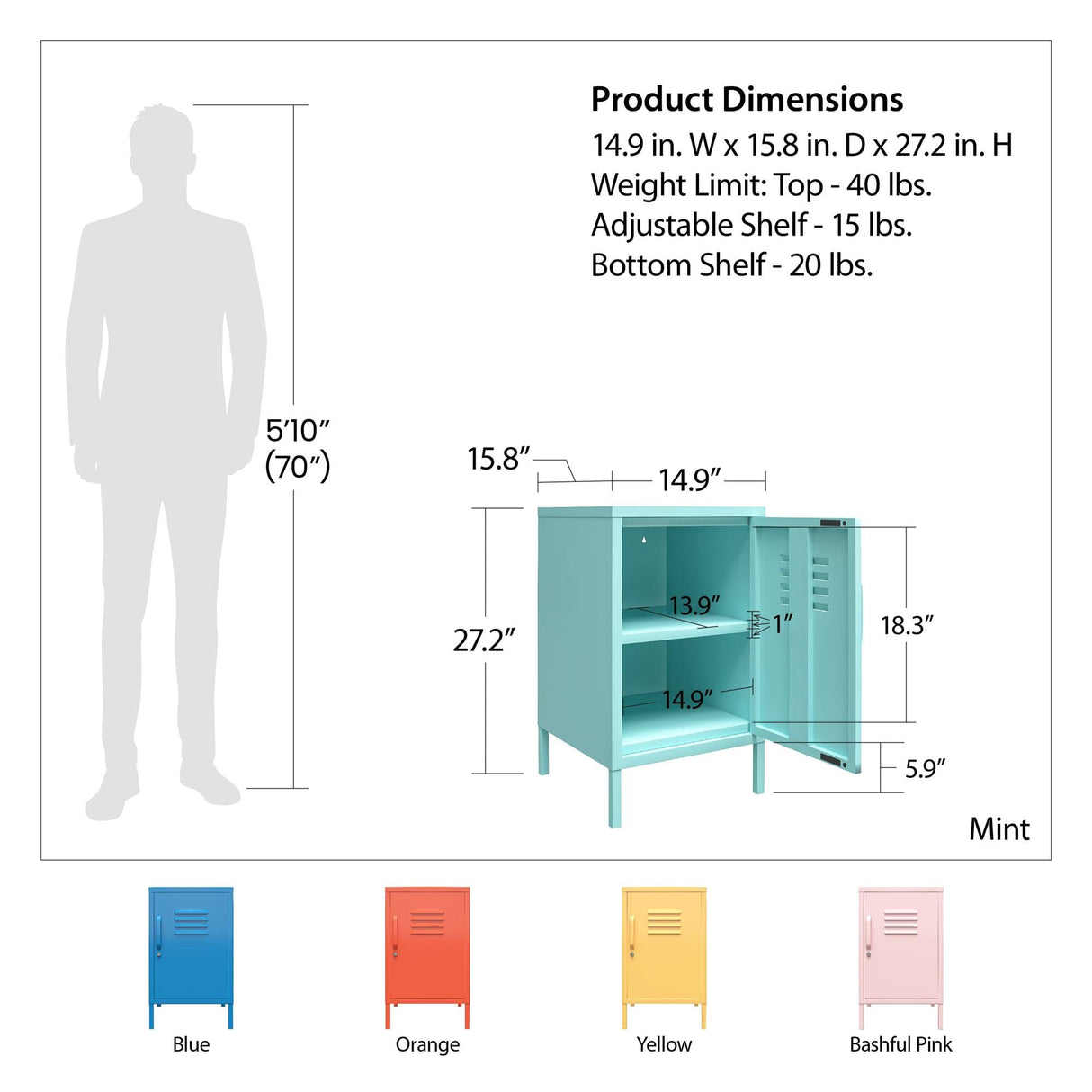 Novogratz Cache Metal Locker End Table, Bashful Pink Novogratz