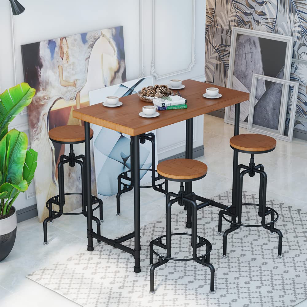 Industrial Pipe Counter Height Dining Table with Solid Wood Top - Versatile Pub and Laptop Table for Modern Spaces HEONITURE