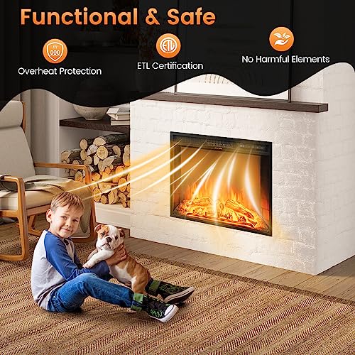 COSTWAY Electric Fireplace Insert 26-inch Wide, 5,000 BTU Recessed and Freestanding Fireplace Heater with Remote Control, 3 Flame Colors, 6 Brightness, 6H Timer, Fireplace for Indoor Use, 750/1500W COSTWAY