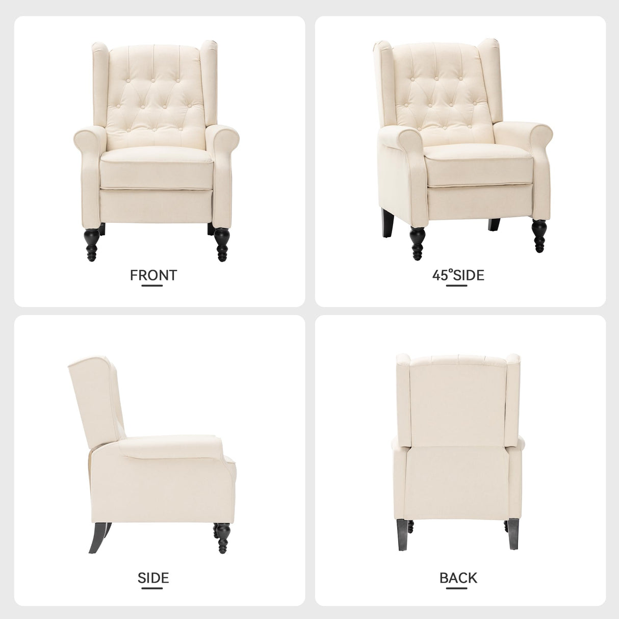 Mid Century Wingback Recliner Chair for Adults, Modern Linen Fabric Push Back Recliner Chairs with Button Tufted Upholstered Back & Footrest, Manual Recliner Chais for Living Room, Nursery, Beige BALIAA