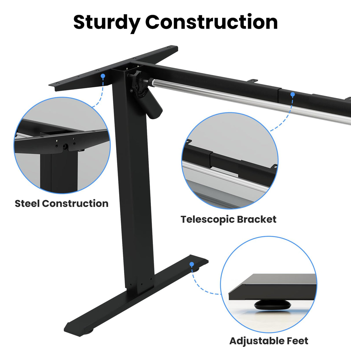 ESpefy Standing Desk Frame- Stand Up Desk Adjustable Frame for 43''-70'' Tabletop, Sit Stand Desk Legs, Ergonomic Electric Standing Desk Base Desk Base with Smart Controller System (Frame Only) Black ESpefy