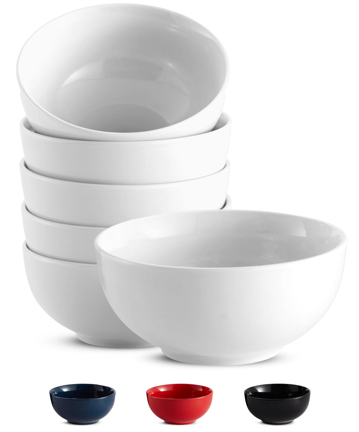 KooK Soup Bowl, Cereal Bowl, Bowl Set, White Ceramic Bowls, Set of 6, Microwave, Dishwasher and Freezer Safe, Chip Resistant, for Pasta, Salad, Oatmeal, Deep Interior, 24 Oz (White, 6 Inch) KooK