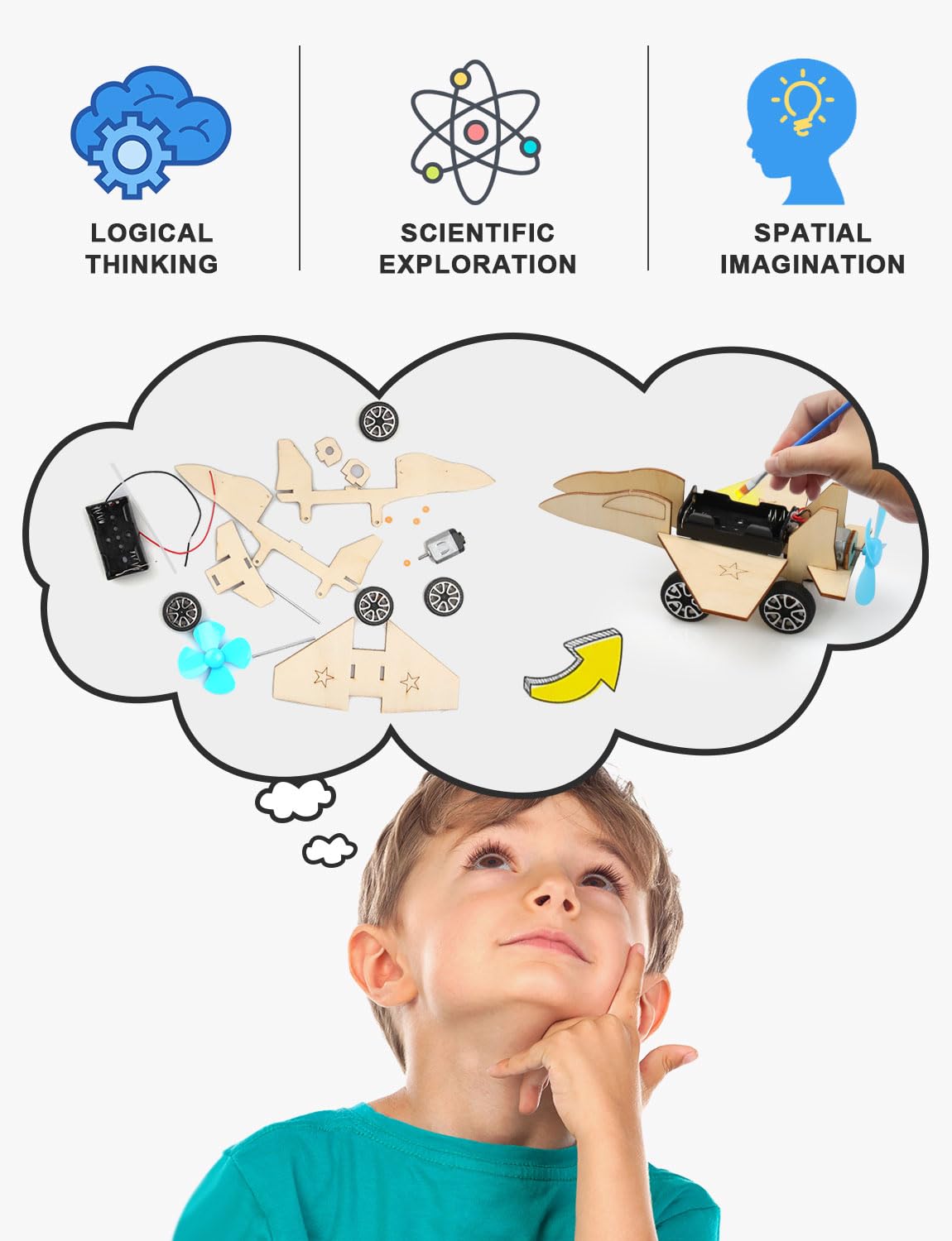 Poraxy 5 in 1 STEM Model Car Kits, STEM Projects for Kids, Boys Toys Age 8-10, 3D Wooden Puzzles, Crafts Educational Science Building Kit, Birthday Gifts for 8 9 10 11 12 Year Old Boys and Girls Poraxy