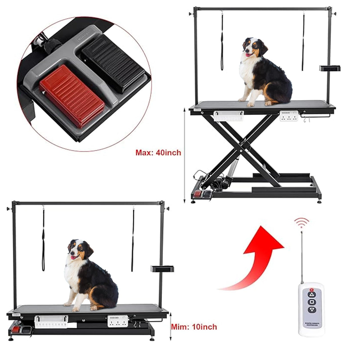 CIRONBOW 50'' Electric Dog Grooming Table, Adjustable X Lift Heavy Duty Dog Grooming Table for Large Dogs with Anti-Skid Tabletop & Grooming Scissors & Wireless Remote &Tool Organizer & Arms, Black CIRONBOW
