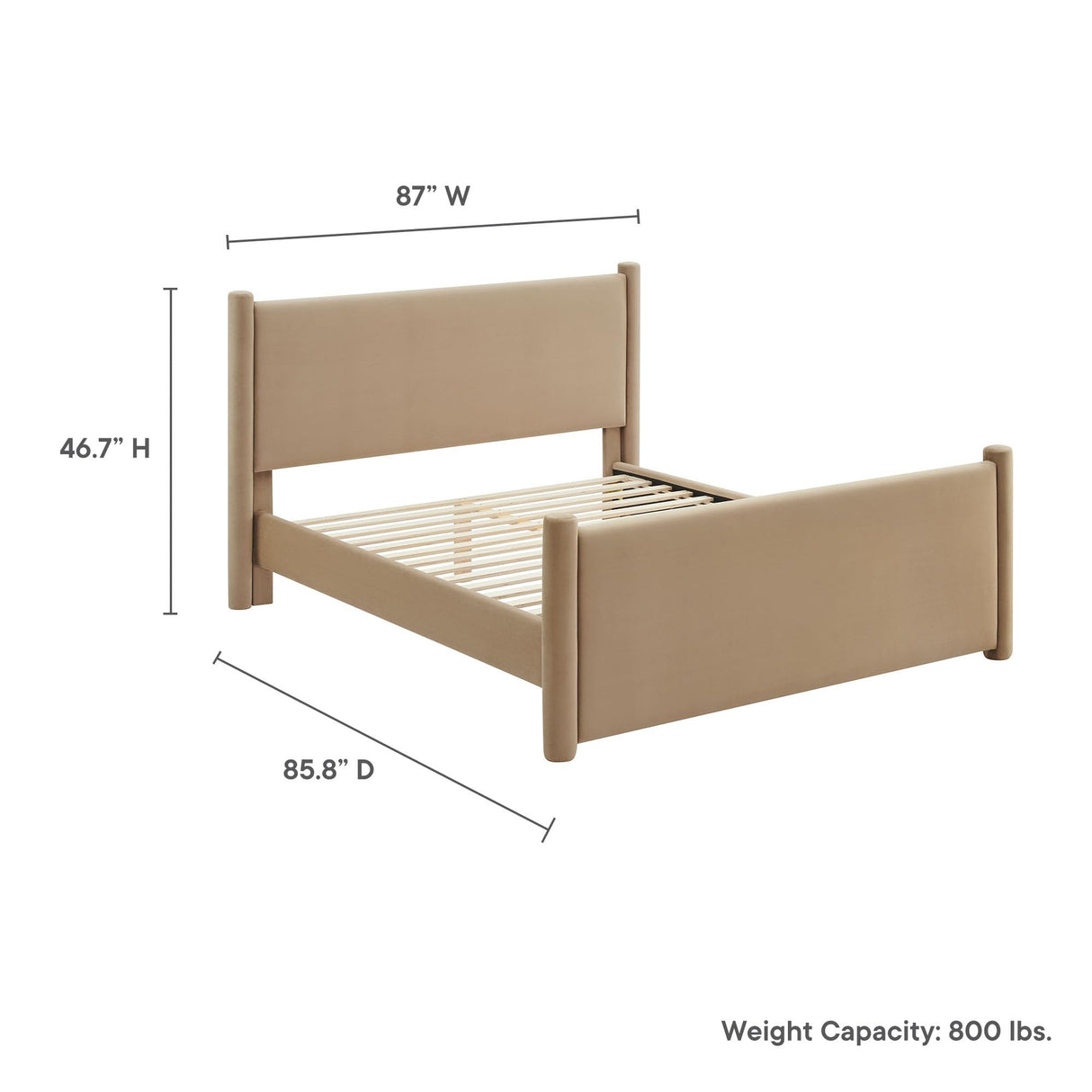 Modway Rael King Platform Bed Frame with Upholstered Headboard and Footboard in Taupe – Stain-Resistant Performance Velvet King Size Bed with Rounded Posts Modway