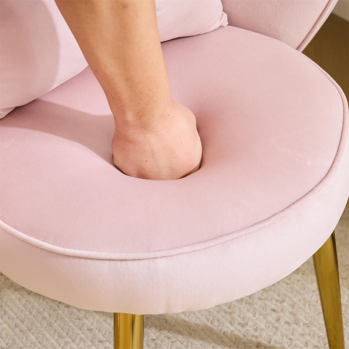 VINGLI Petal Makeup Vanity Chair with Back,Flower Cute Girls Desk Chair Comfy No Wheels,Modern Dining Chair,Small Accent Chair with Adustable Gold Legs&Bow Pillow for Home Office,Bedroom,Velvet,Pink VINGLI