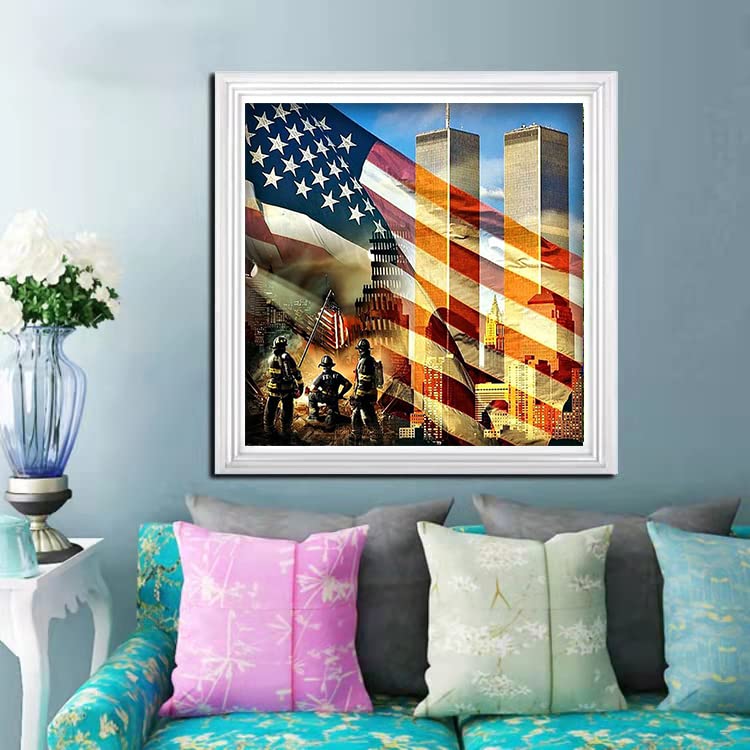 DIYPAINTING DIY 5D Diamond Painting by Number Kits for Adults and Kids Twin Towers 16X16 Painting Cross Stitch Full Drill Crystal Rhinestone Embroidery Pictures Arts Craft for Home Wall Decor Gift DIYPAINTING