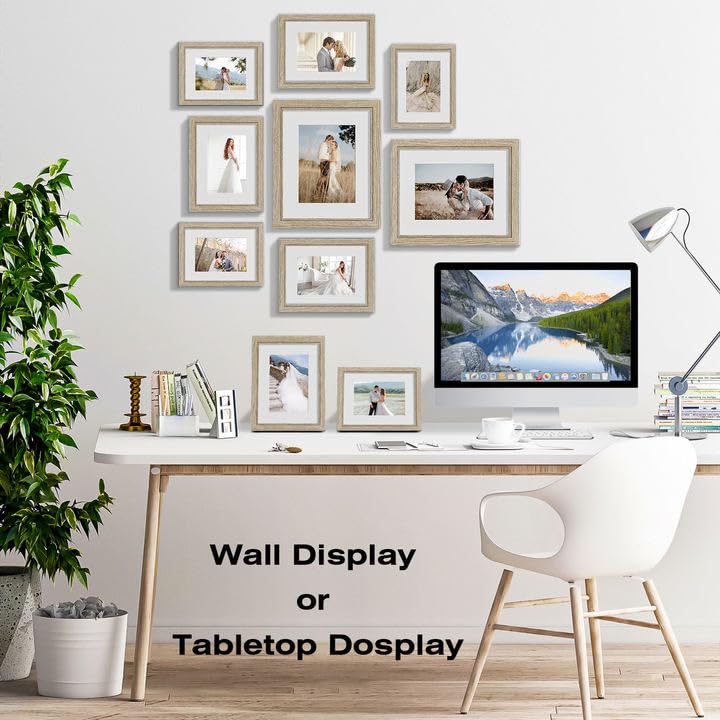 Povrgive 10 Pack Picture Frames Collage Wall Decor - Gallery Wall Frame Set with Mat for Wall Mounting or Tabletop Display, Including Two 8x10, Four 5x7, Four 4x6 Photo Frames, Real Glass Povrgive