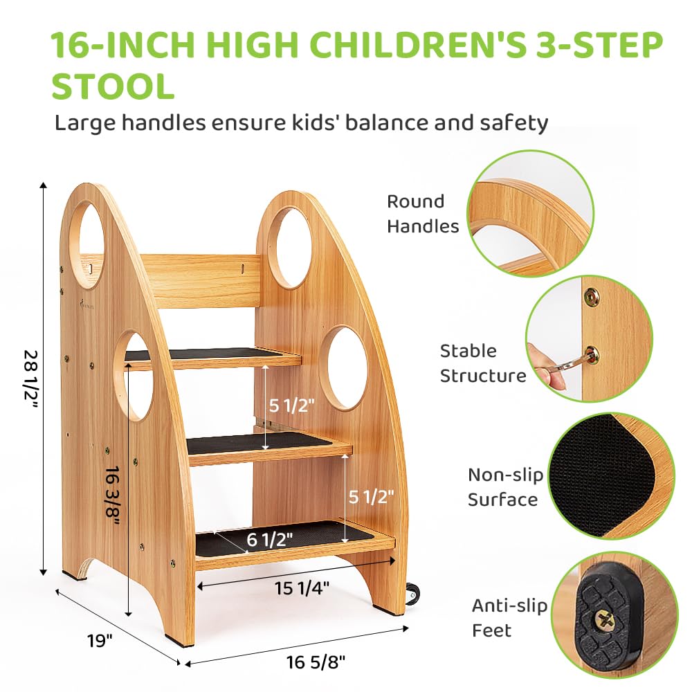 StrongTek Toddler Step Stool for Kitchen and Bathroom, Kids Step Stool for Learning, Toddler Kitchen Stool Helper, and Toddler Standing Tower - 28" High, with Wheels and Handles, 350 lbs Capacity StrongTek
