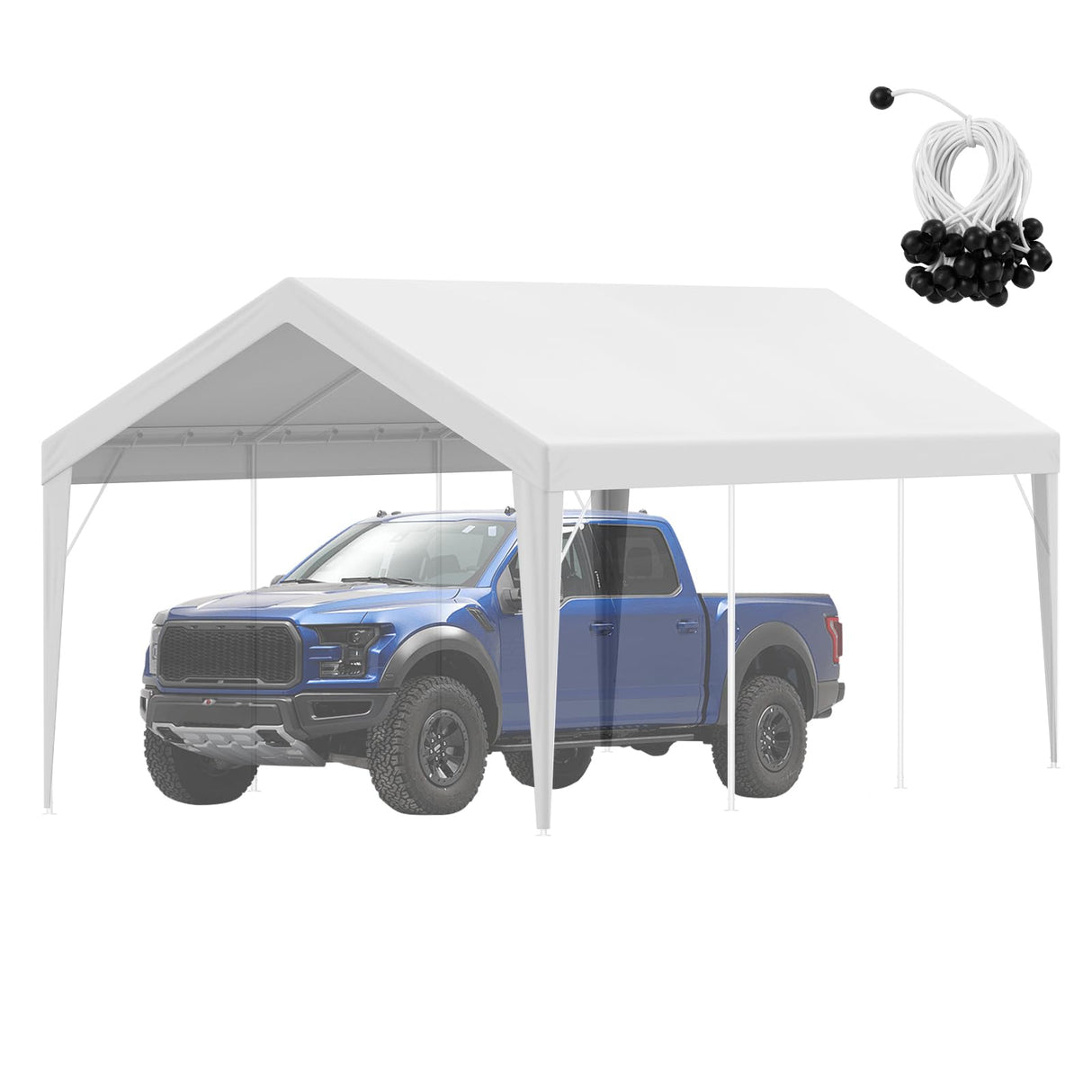 VEVOR Carport Replacement Canopy Cover 10 x 20 ft, Garage Top Tent Shelter Tarp Heavy-Duty Waterproof & UV Protected, Easy Installation with Ball Bungees,White (Only Top Cover, Frame Not Include) VEVOR