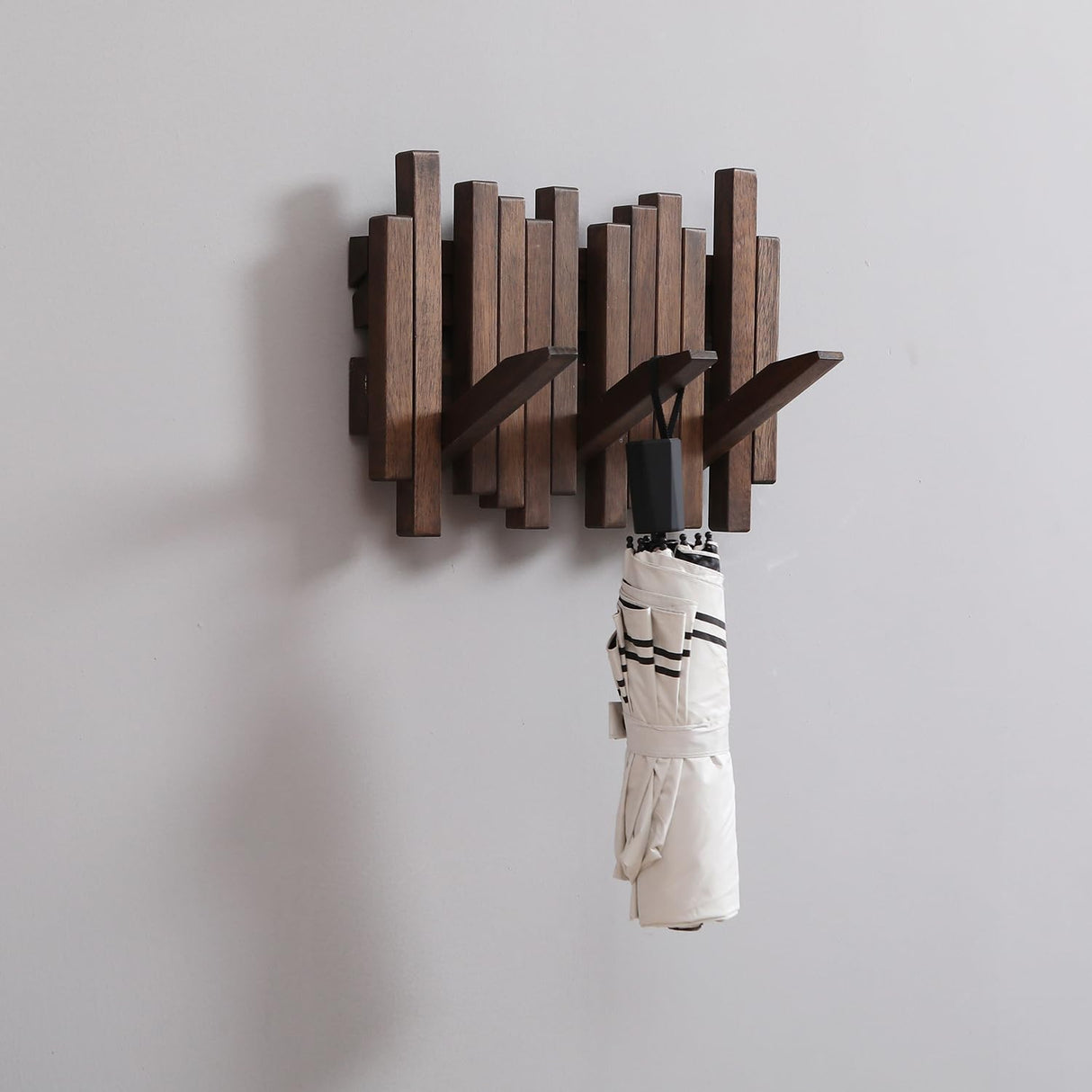 GOGREEBELL Natural Wood Wall Mounted Piano Coat Rack| Coat Rack Wall Mount| Flip Down Wall Hook Rack 3 Hooks| Entryway Wall Art Hook,Made of Acacia Wood (Dyed with Wood Wax Oil).Wall Art GOGREEBELL