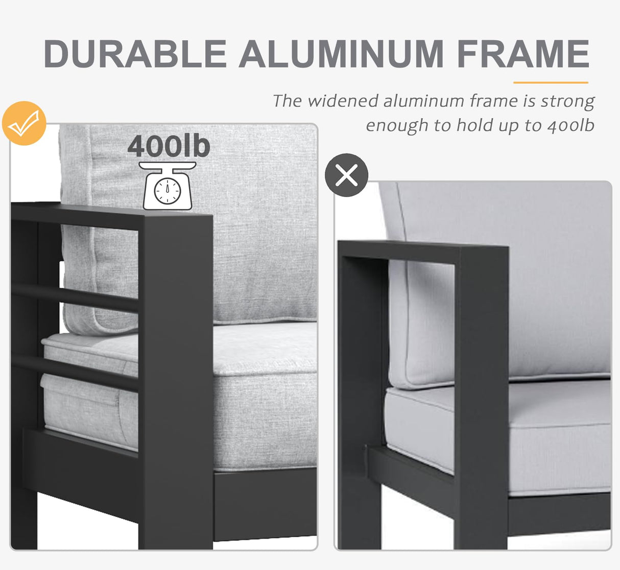 LayinSun Outdoor Aluminum Furniture Set, 5 Pieces Patio Sectional Conversation Chat Sofa Modern Seating Set with Coffee Table LayinSun