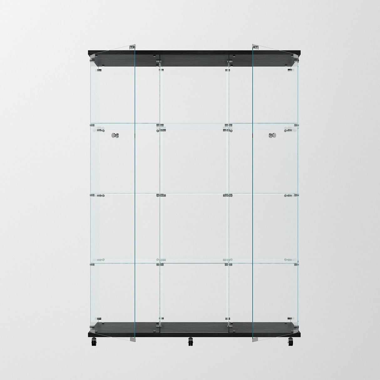 TRJQBCC 3 Column 2 Doors Tempered Glass Display Cabinet with LED Lights Strip, 4-Shelf Wooden Removable Curio Storage Cabinet with Casters, 65" H Lock Display Case Bookshelf for Home & Office (Black) TRJQBCC