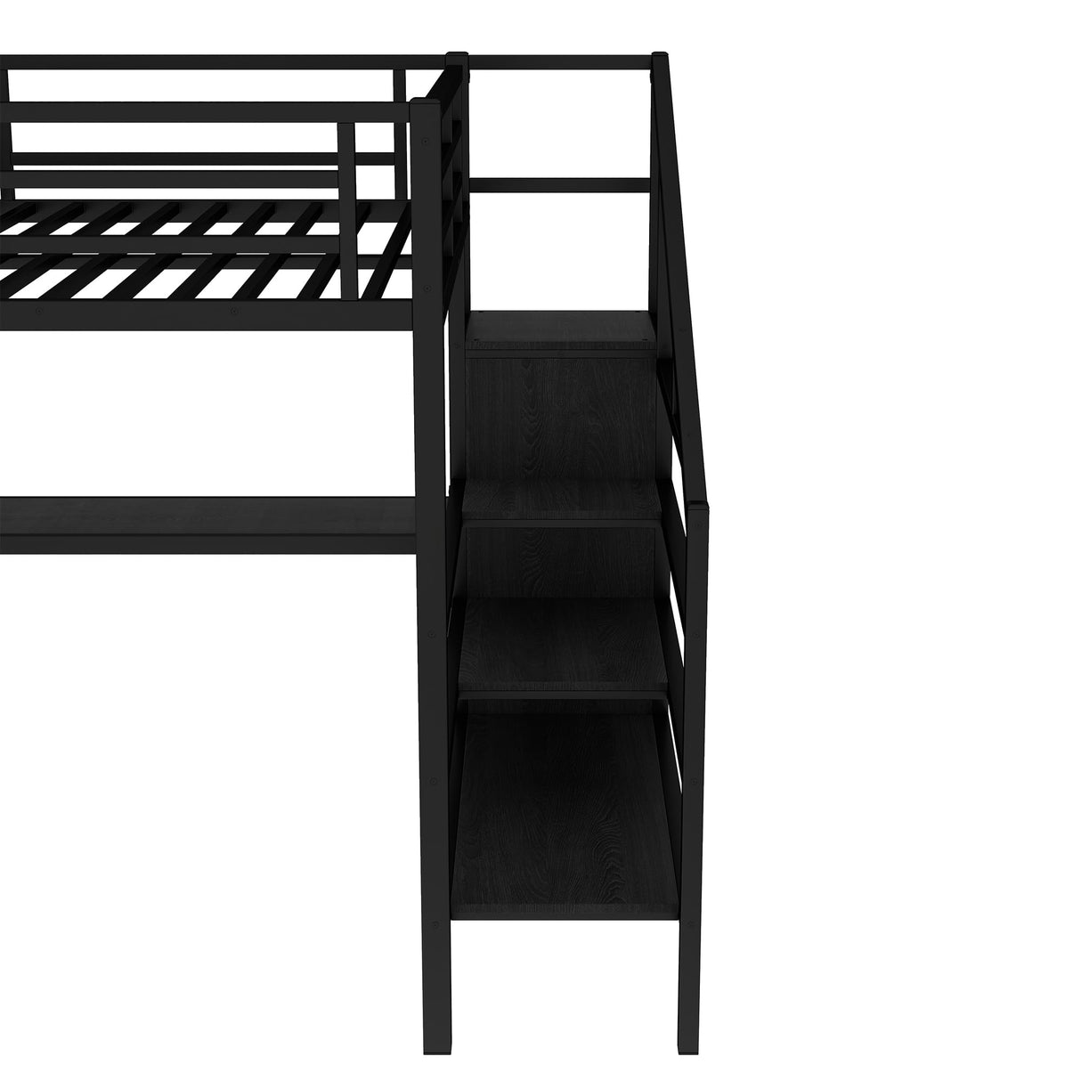 Queen Loft Bed with Desk and Stairs, Metal Loft Bed with Storage Shelves and Wardrobe, Heavy-Duty Loft Beds with LED Lights and USB Ports for Kids, Teens, Adults, Black Bellemave