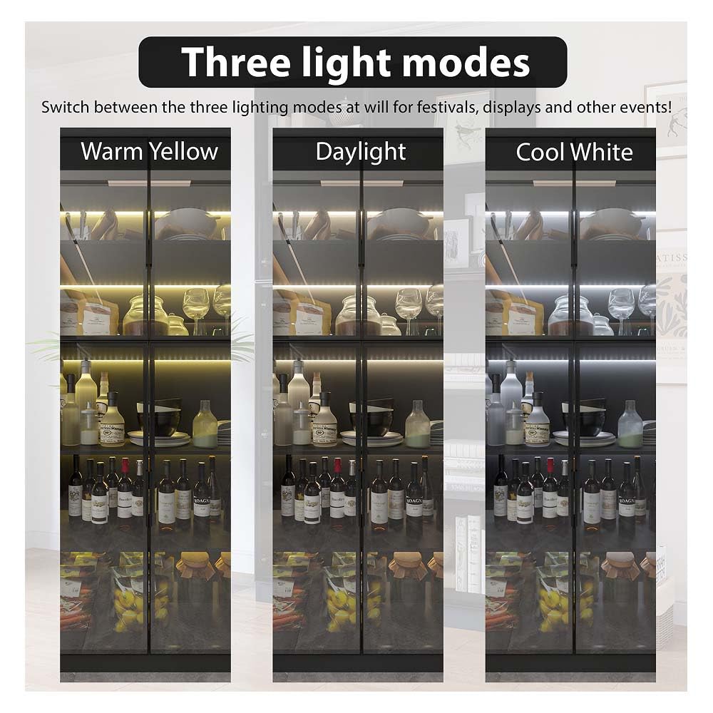 Jiaoun Display Cabinet with Glass Doors, LED Light and Storage Shelve, Curio Cabinets Modern Style Bookcase Trophy Case Display Cabinet for Collectibles - Black (47.2 "W x 16.5 "D x 78.7 "H) Jiaoun