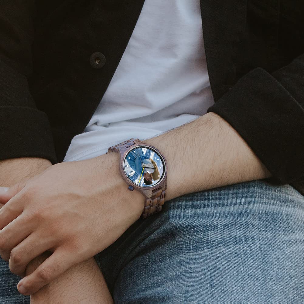 2win Personalized Custom Watch Printing Photo for Men Unique Wood Wristwatch Anniversary Watch for Him & Families 2win