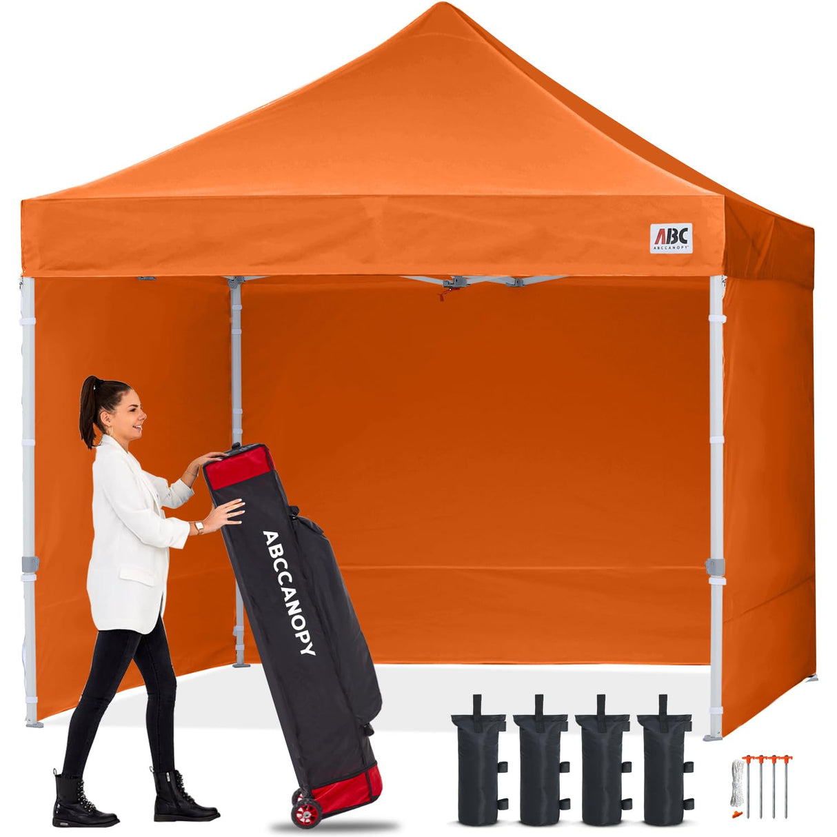 ABCCANOPY Easy Pop Up Canopy Tent with Sidewalls 10x10 Commercial -Series, Orange ABCCANOPY