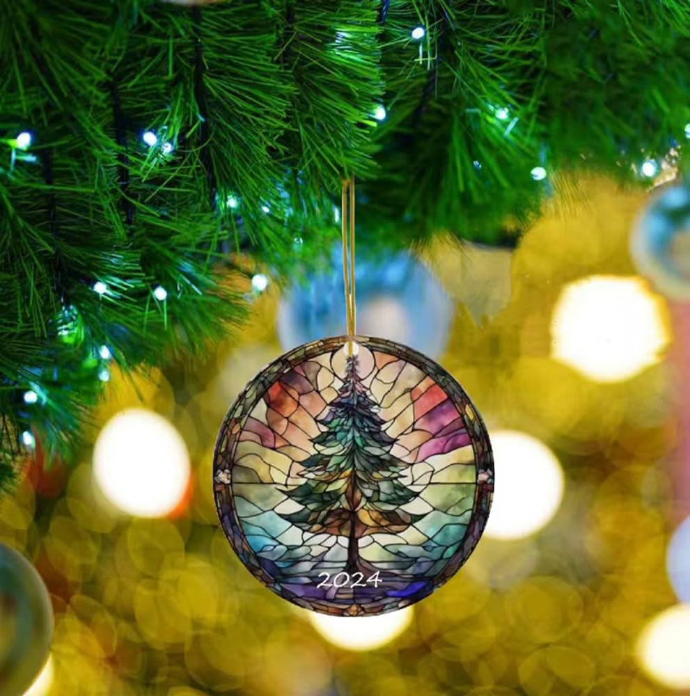 Santa Claus Ornaments 2025 in Stained Glass Style,2025 Christmas Ornaments, Round Fun Acrylic Decoration Gifts (Santa Claus) YCXXGS