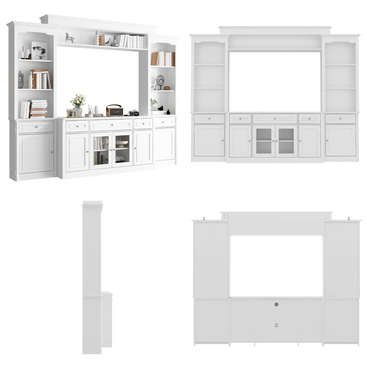 FAMAPY Large Entertainment Center with Bookshelves for TVs up to 60", Media Center with Doors and Shelves, TV Entertainment Center with Bridge, TV Hutch for Living Room White (104.3”W x 17”D x 82.3”H) FAMAPY