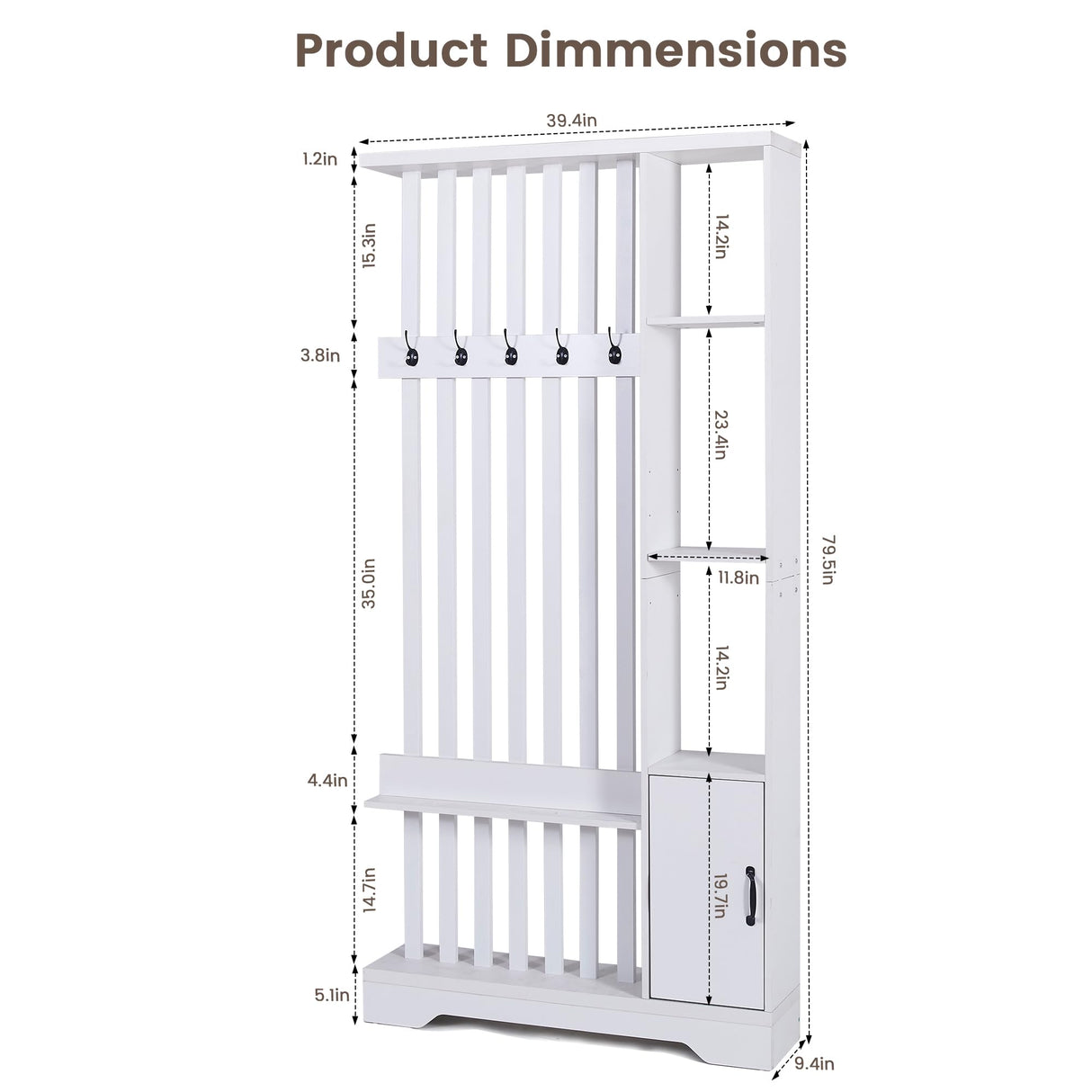 Room Divider with Shelves, Wall Room Divider Bookshelf, Freestanding Wood Privacy Screen with Storage Cabinet, Coat Rack, Display Shelf for Living Room Separation, Home Office Decorative (White) SAHISTCT