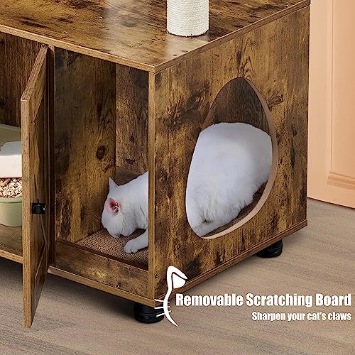 Yaheetech Cat Tree with Litter Box Enclosure, 2-in-1 Cat Tower with Condo & Scratching Post, 53in Tall Cat Tree for Indoor Large Cats, Cat Activity Center, Rustic Brown/Beige Yaheetech