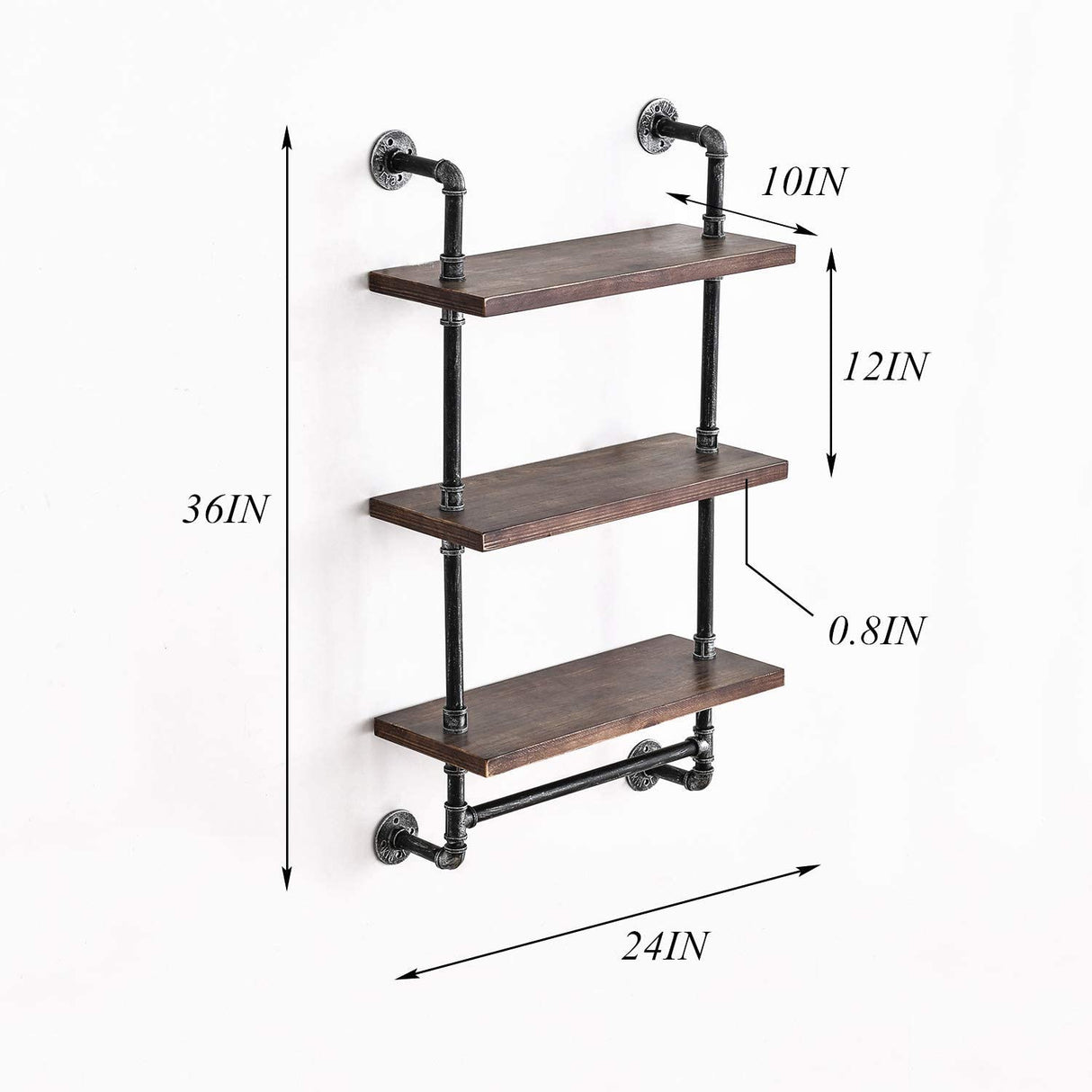 DR.IRON Industrial Pipe Shelving Rustic Bathroom Shelves with Towel Bar, 24" Pipe Shelf Wall Mounted, Farmhouse Bathroom Shelf Storage (3 tier-24) DR.IRON