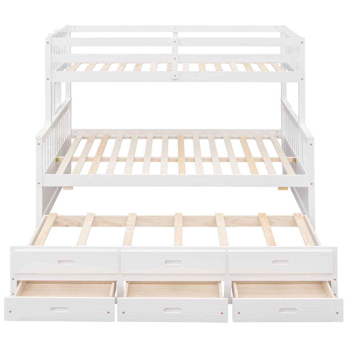 Harper & Bright Designs White Twin Over Full Bunk Bed with Trundle and Storage Drawers Harper & Bright Designs