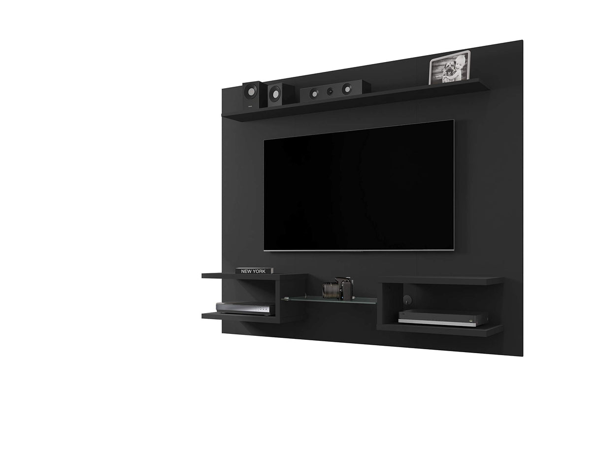 Manhattan Comfort Plaza Floating Entertainment Center for Living Room, Wall Mounted TV Stand with Display Shelves, Wire Management & Mounting Hardware, Fits up to 50" Screens, Black Manhattan Comfort