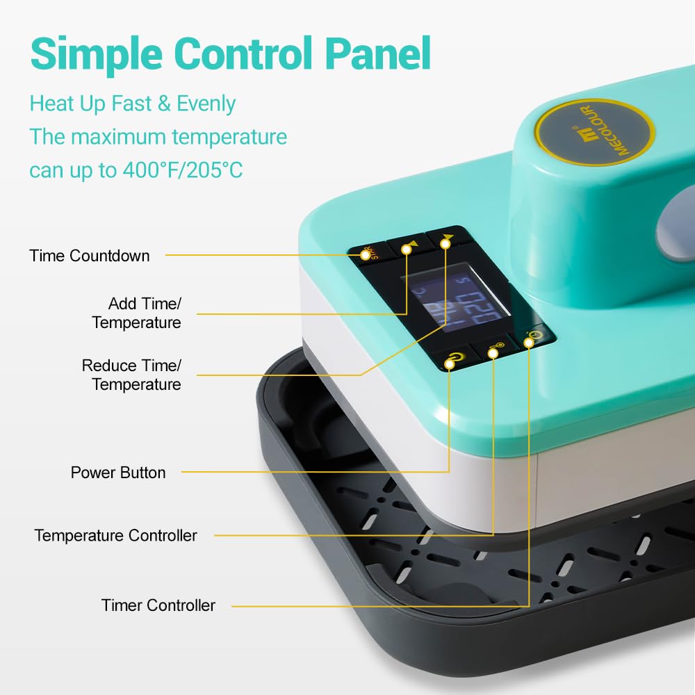 MECOLOUR Heat Press Machine for T-Shirts(5x7 In), Portable Heat Press Used to Sublimation and HTV Vinyl with Precise Temp Control, Max Temp 410℉/210 ℃, for Hat, Bag, Pillows, Heating Transfer Projects MECOLOUR